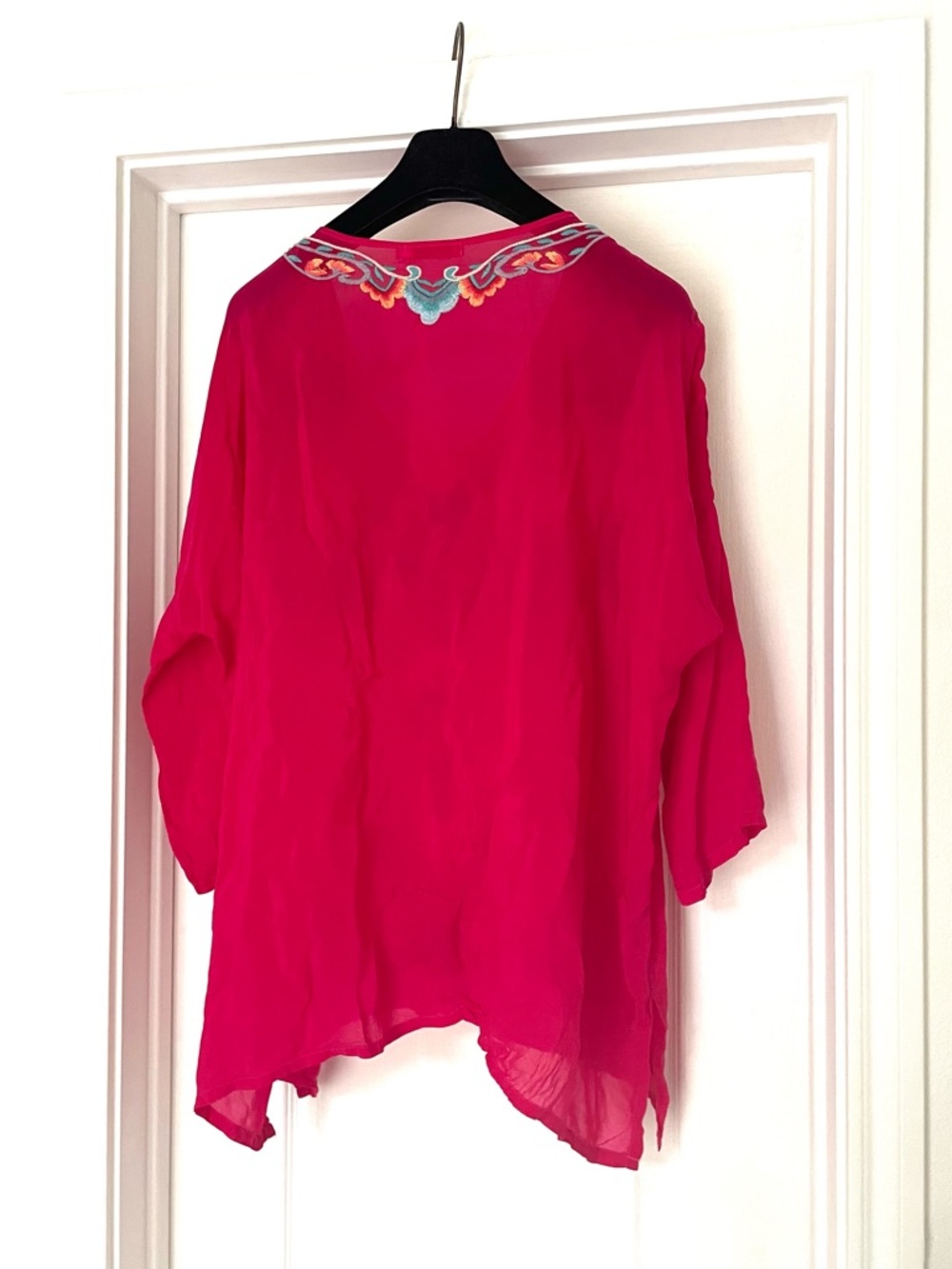 Johnny Was Hot Pink Fuchsia Embroidered Fuchsia Boho Tunic Top Blouse M - Picture 12 of 13